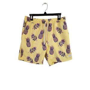 PUBLIC ACCESS Men's 3 Pocket Pineapple Motif Yellow 3D Effect Swim Shorts MED